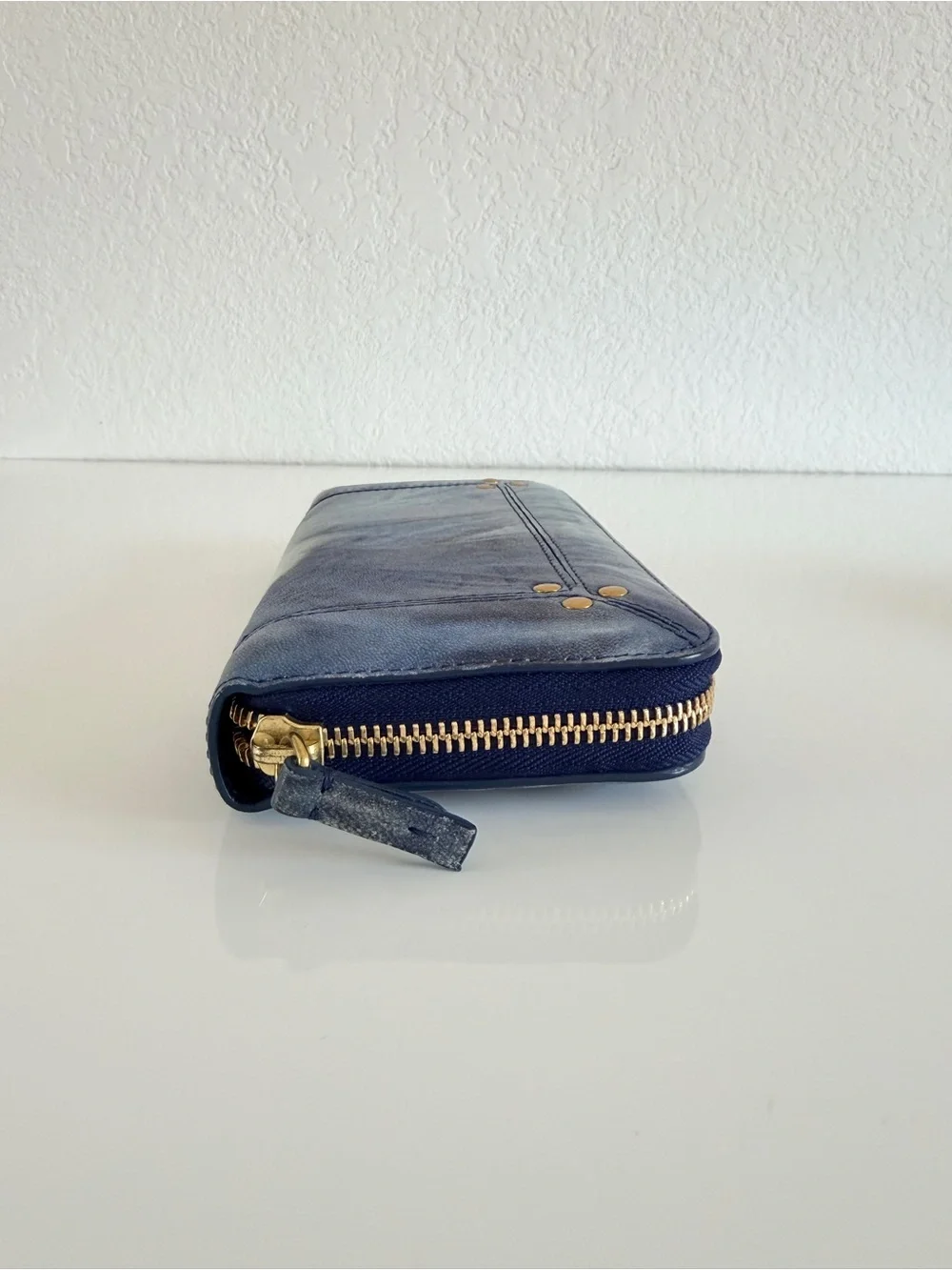 Jerome Dreyfuss Blue Tie-Dye Zip Wallet with Gold Studs